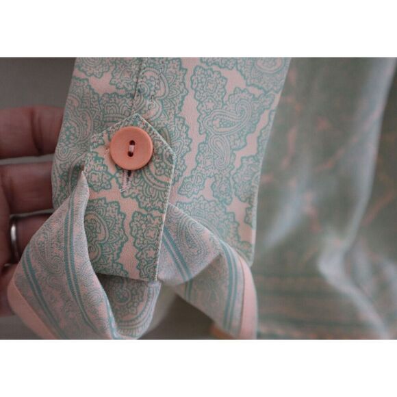 Joie 8902OP00925 Women's Sz M Green/Peach Long Sleeve Silk Romper - Picture 7 of 14